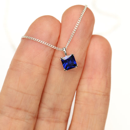 6mm Lab-Grown Sapphire Square Sterling Silver Pendant Necklace - September Birthstone