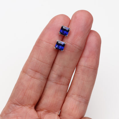 6mm Lab-Grown Sapphire Sterling Silver Square Stud Earrings - September Birthstone