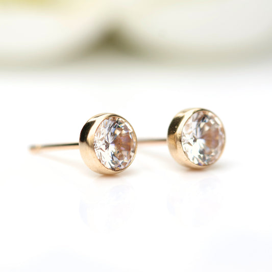 Luxury Grade AAA Cubic Zirconia Bezel Stud Earrings in 925 Silver & 9ct Gold