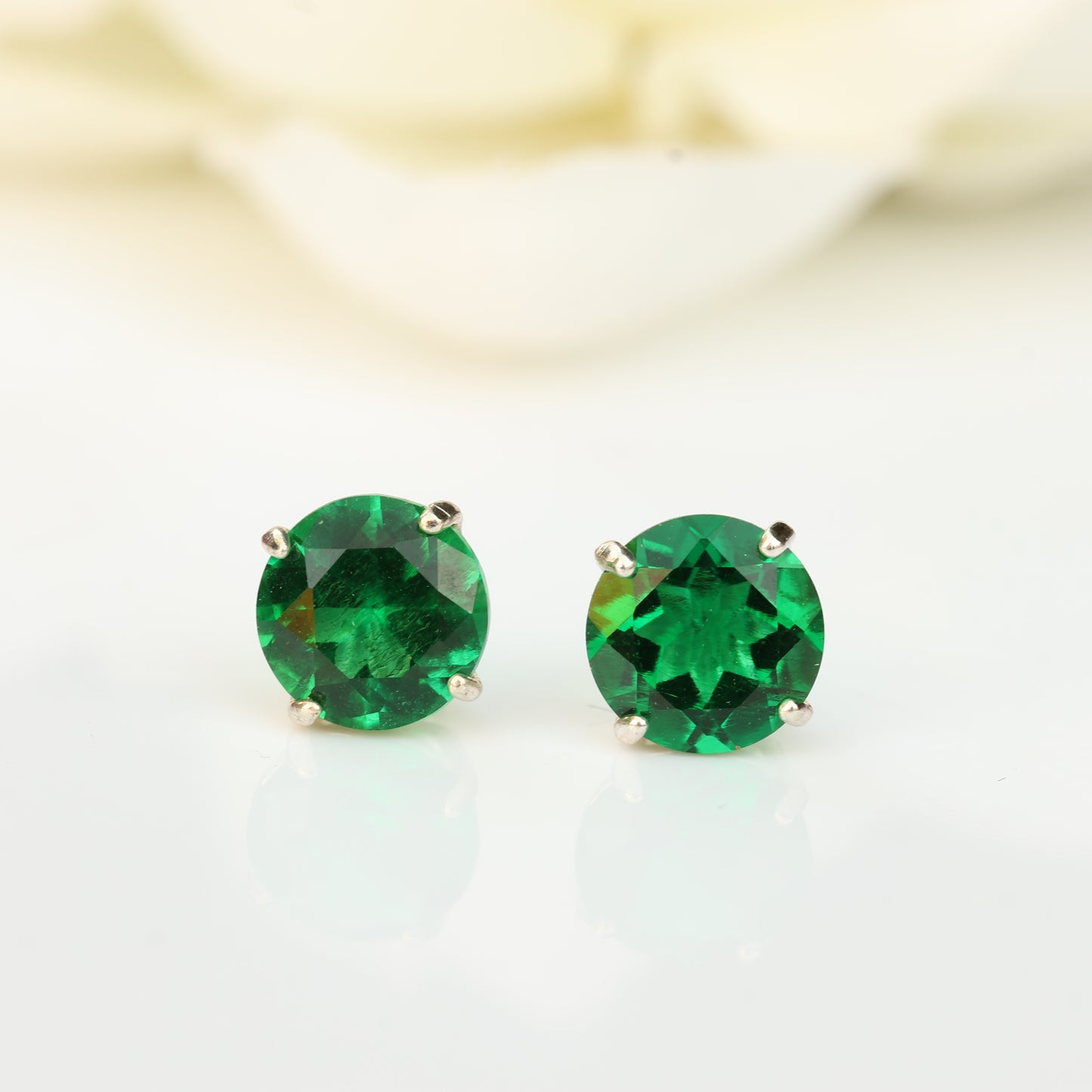 6mm Lab-Grown Emerald 925 Sterling Silver Round Stud Earrings - May Birthstone