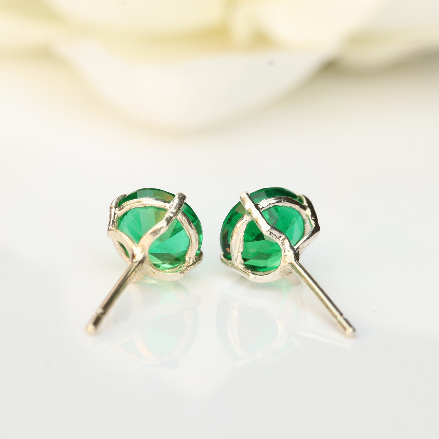 6mm Lab-Grown Emerald 925 Sterling Silver Round Stud Earrings - May Birthstone