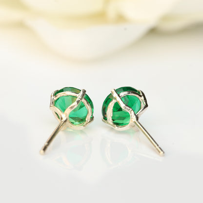 6mm Lab-Grown Emerald 925 Sterling Silver Round Stud Earrings - May Birthstone