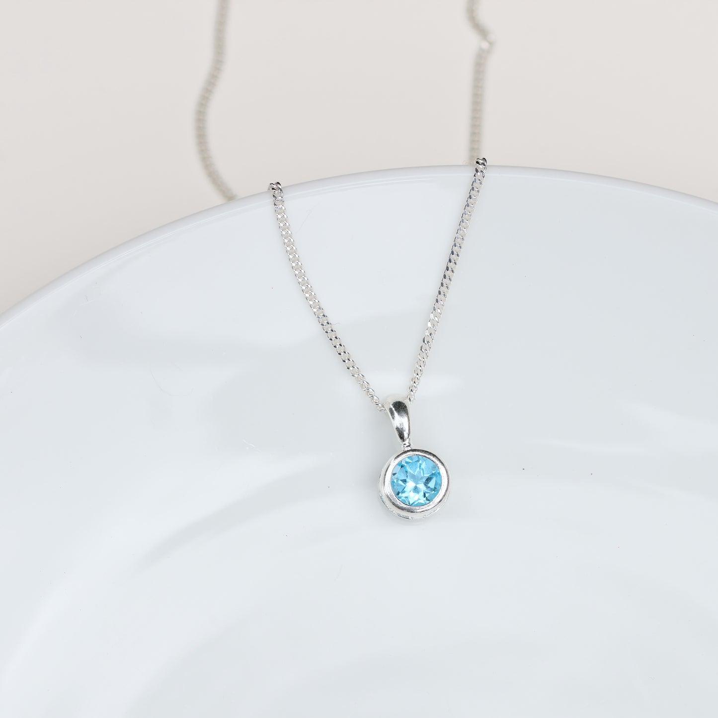 6mm Natural Swiss Blue Topaz Sterling Silver Round Pendant Necklace - November Birthstone