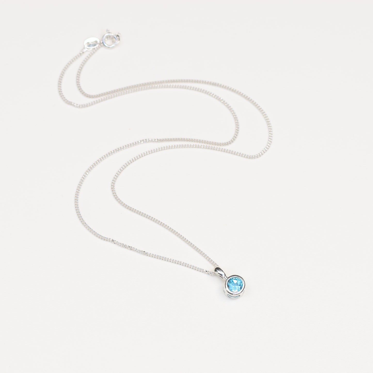 6mm Natural Swiss Blue Topaz Sterling Silver Round Pendant Necklace - November Birthstone