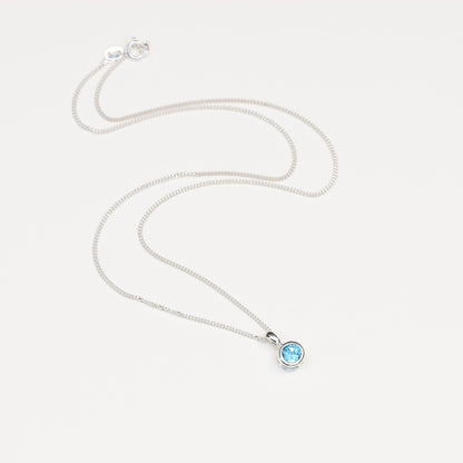6mm Natural Swiss Blue Topaz Sterling Silver Round Pendant Necklace - November Birthstone