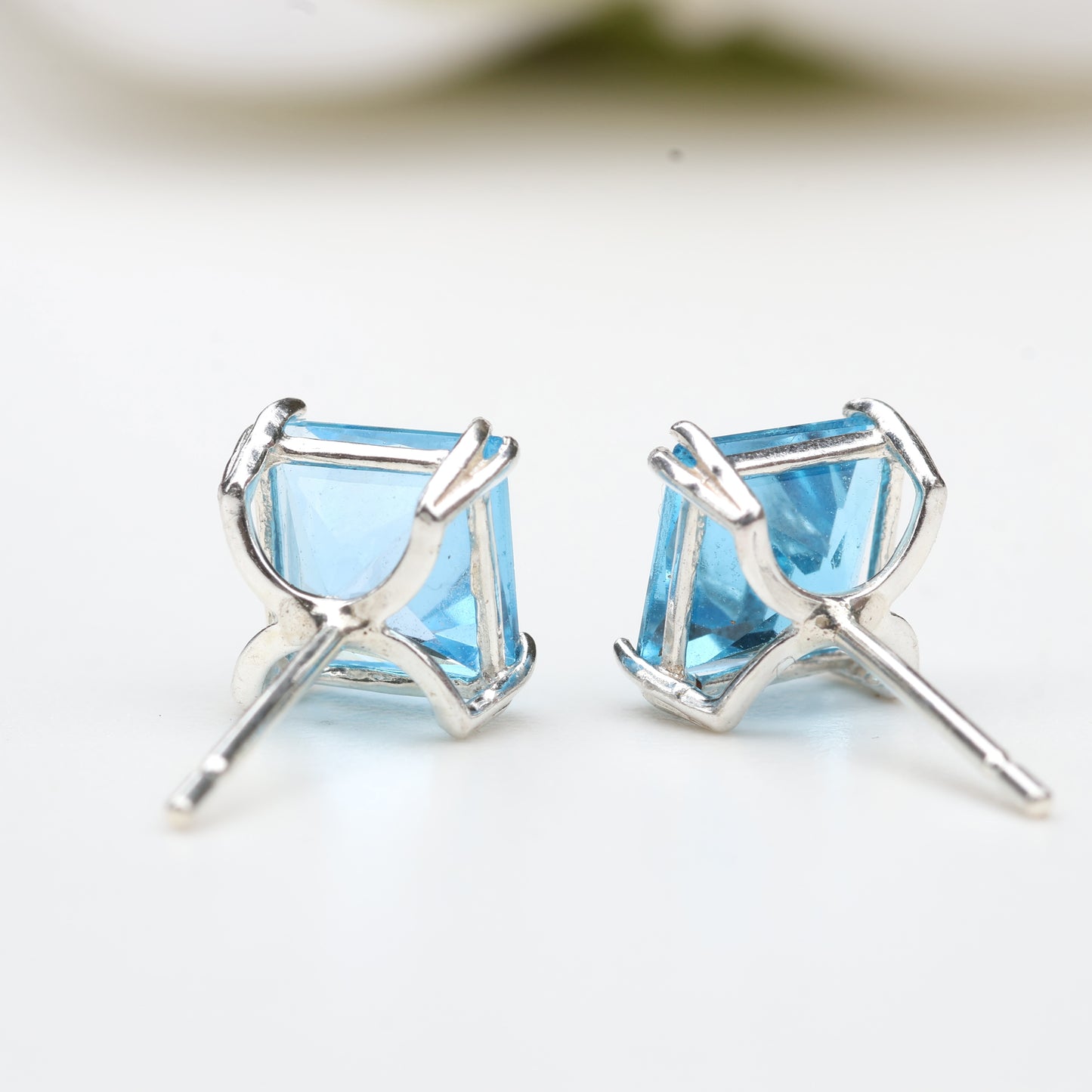 6mm Natural Swiss Blue Topaz Sterling Silver Square Stud Earrings - December Birthstone