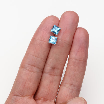 6mm Natural Swiss Blue Topaz Sterling Silver Square Stud Earrings - December Birthstone