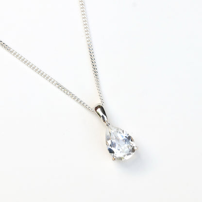 10x7mm Natural White Topaz Teardrop Sterling Silver Pendant Necklace - April Birthstone