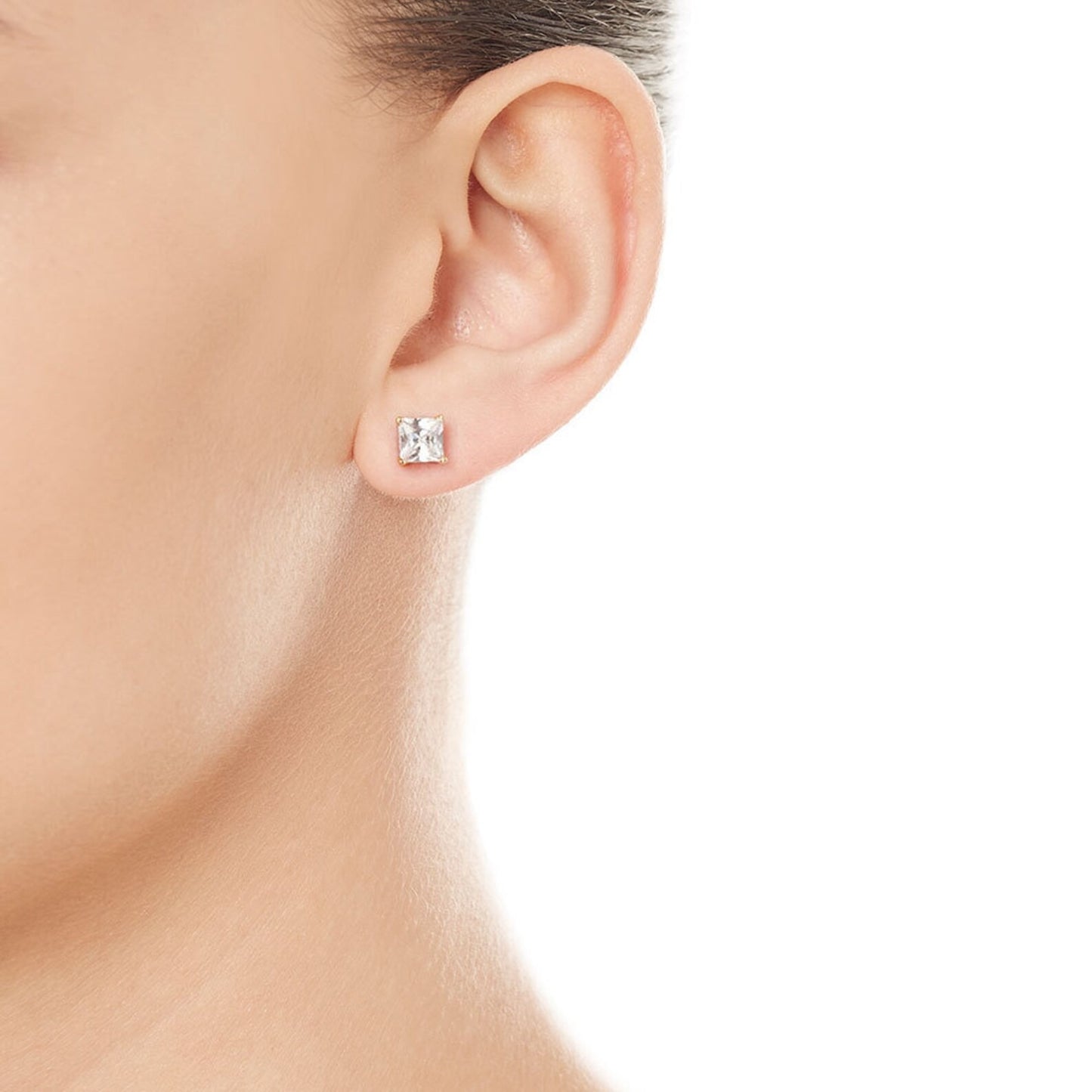 6mm Natural White Topaz 9ct Yellow Gold Square Stud Earrings - April Birthstone