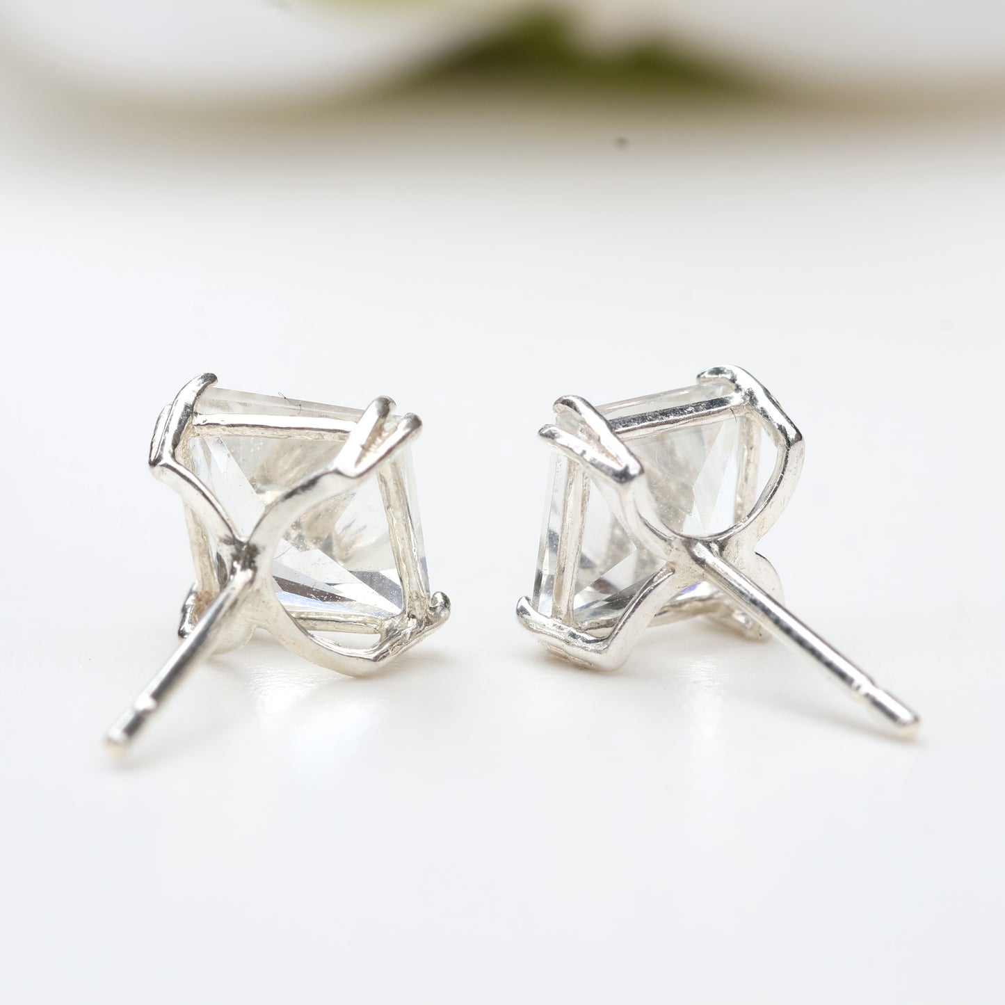 6mm Natural White Topaz Sterling Silver Square Stud Earrings - April Birthstone