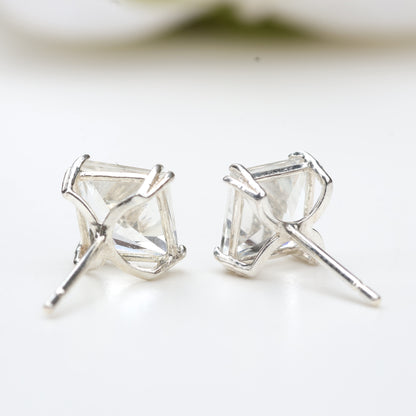 6mm Natural White Topaz Sterling Silver Square Stud Earrings - April Birthstone