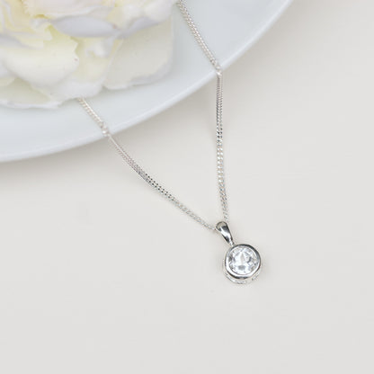 6mm Natural White Topaz Sterling Silver Round Pendant Necklace - April Birthstone