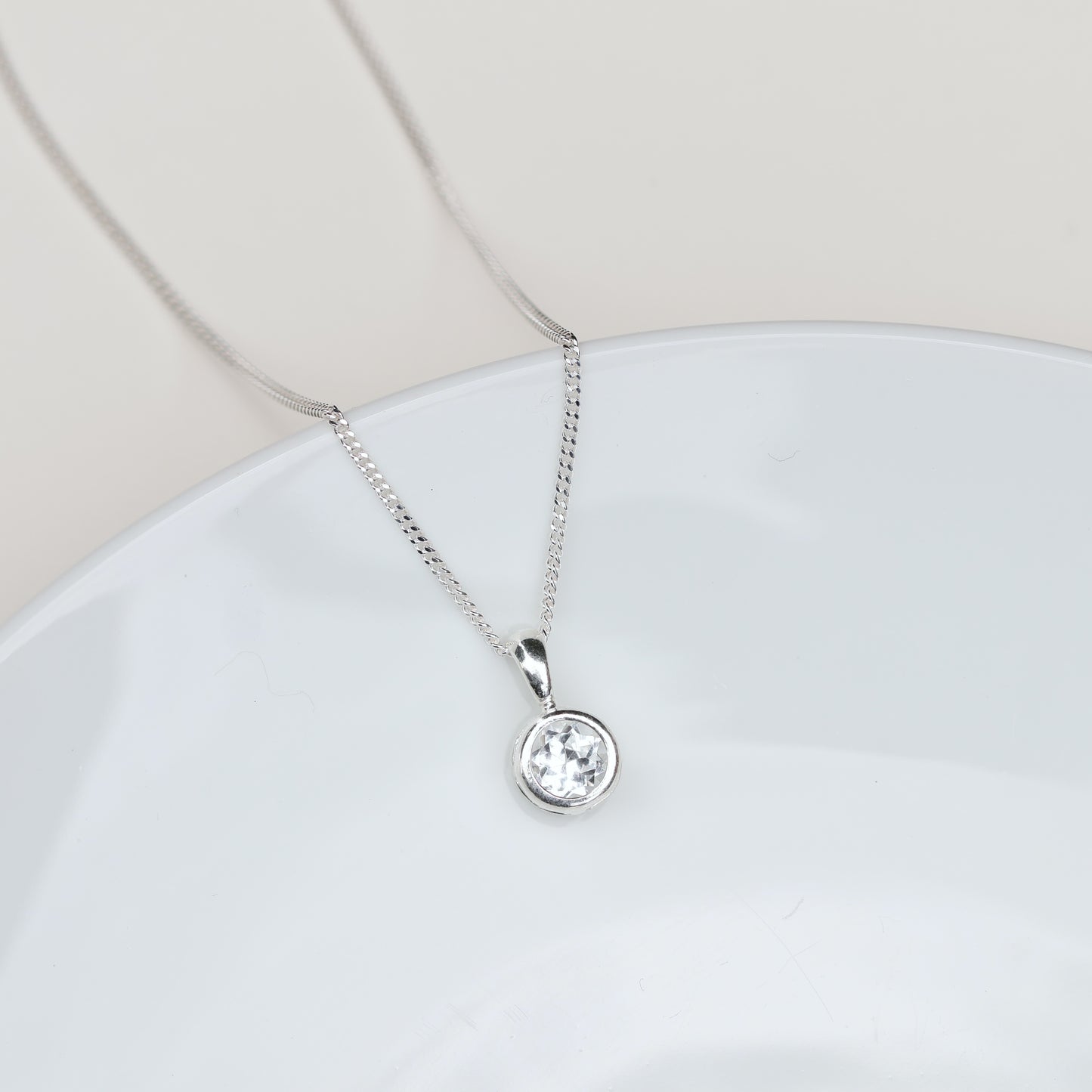 6mm Natural White Topaz Sterling Silver Round Pendant Necklace - April Birthstone