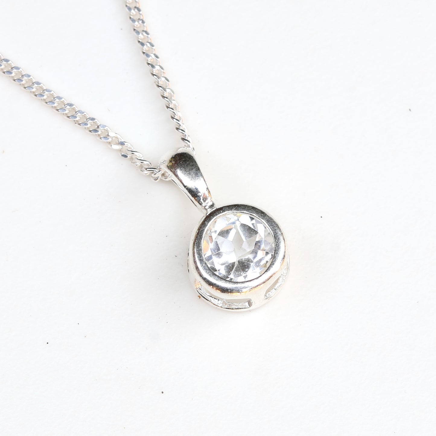 6mm Natural White Topaz Sterling Silver Round Pendant Necklace - April Birthstone