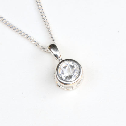 6mm Natural White Topaz Sterling Silver Round Pendant Necklace - April Birthstone
