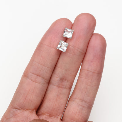 6mm Natural White Topaz Sterling Silver Square Stud Earrings - April Birthstone