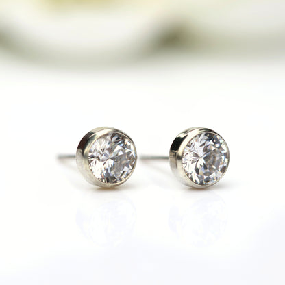 Luxury Grade AAA Cubic Zirconia Bezel Stud Earrings in 925 Silver & 9ct Gold