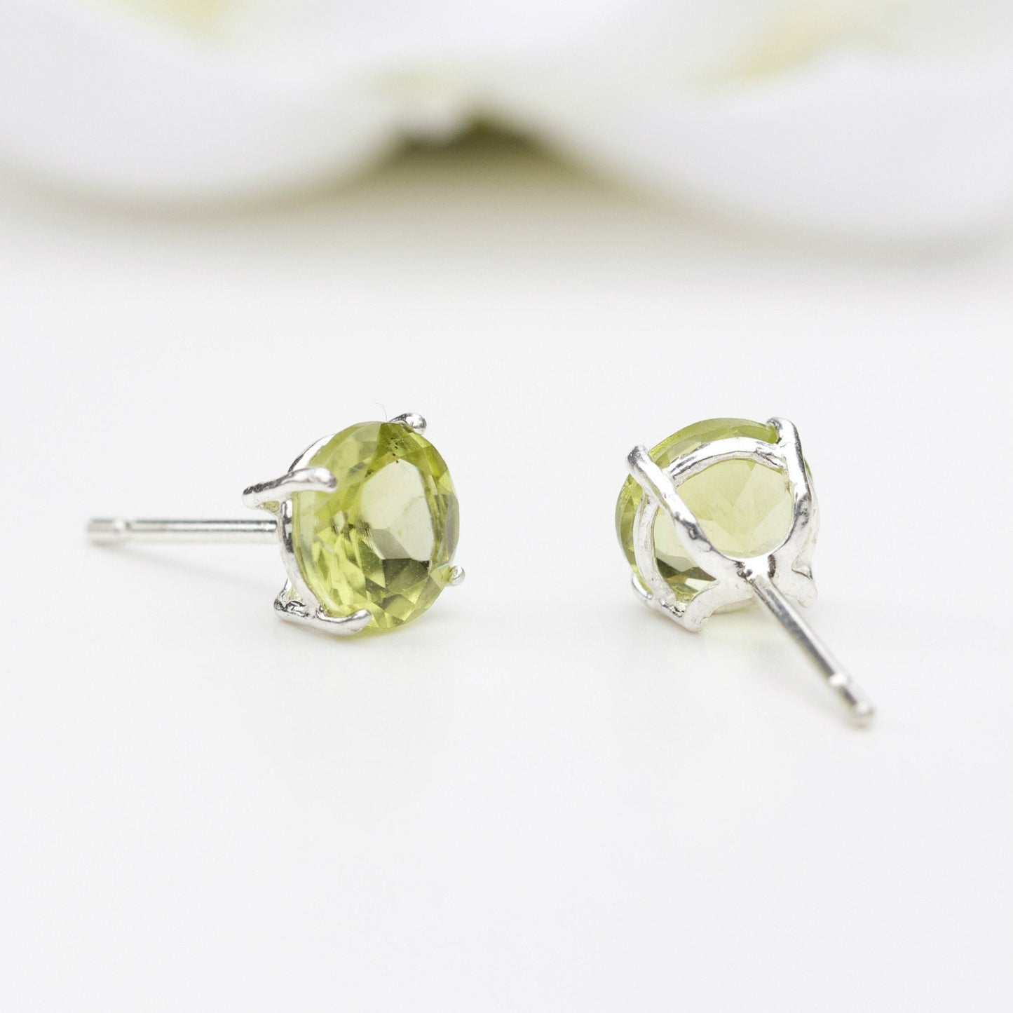 6mm Natural Peridot 925 Sterling Silver Round Stud Earrings - August Birthstone