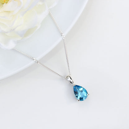 Cubic Zirconia 10x7mm Teardrop Swiss Blue Topaz Pendant Silver UK -  CZ Swiss Blue Topaz Teardrop Necklace - Blue Topaz  Jewelry Jewellery