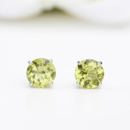 6mm Natural Peridot 925 Sterling Silver Round Stud Earrings - August Birthstone