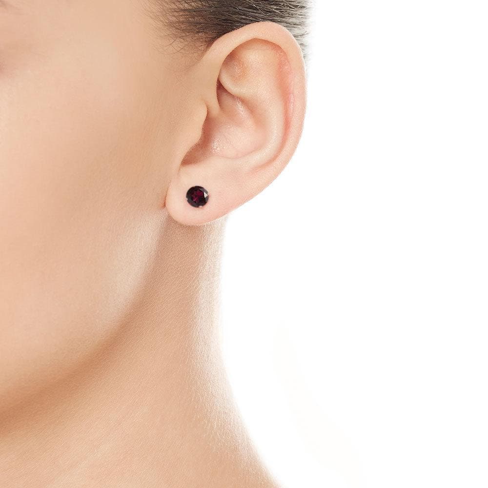6mm Natural Garnet 9ct Yellow Gold Round Stud Earrings  - January Birthstone