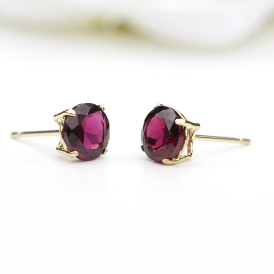 6mm Natural Garnet 9ct Yellow Gold Round Stud Earrings  - January Birthstone