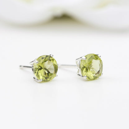 6mm Natural Peridot 925 Sterling Silver Round Stud Earrings - August Birthstone