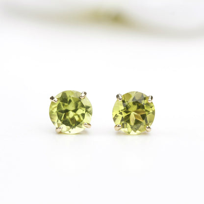 6mm Natural Peridot 9ct Yellow Gold Round Stud Earrings - August Birthstone