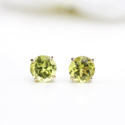 6mm Natural Peridot 9ct Yellow Gold Round Stud Earrings - August Birthstone