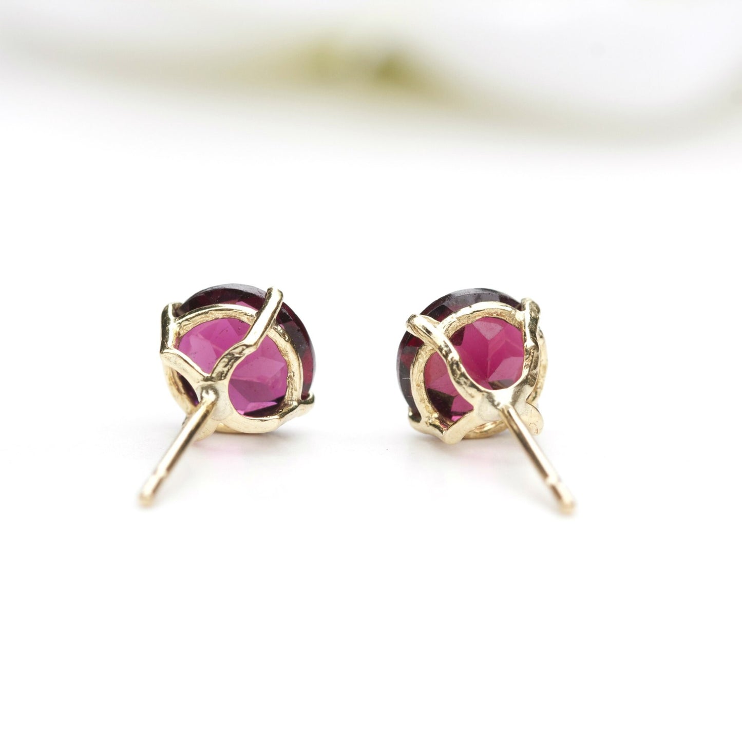 6mm Natural Garnet 9ct Yellow Gold Round Stud Earrings  - January Birthstone
