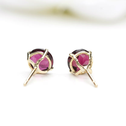 6mm Natural Garnet 9ct Yellow Gold Round Stud Earrings  - January Birthstone
