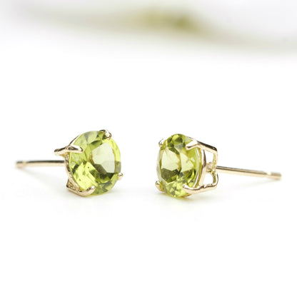 6mm Natural Peridot 9ct Yellow Gold Round Stud Earrings - August Birthstone
