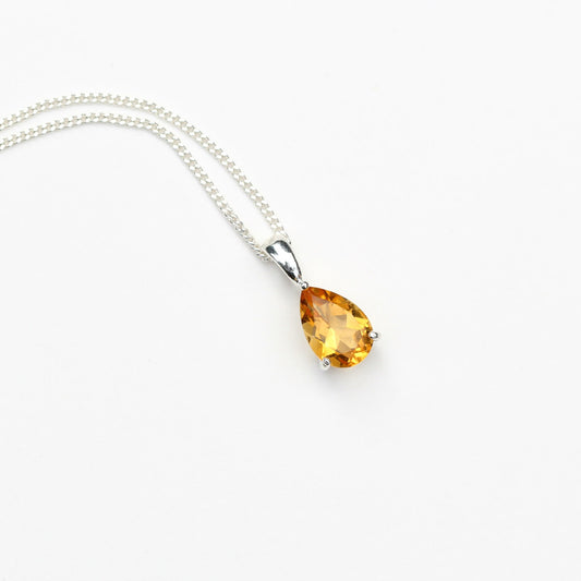 10x7mm Natural Citrine Teardrop Sterling Silver Pendant Necklace - November Birthstone