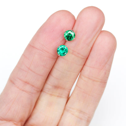 6mm Lab-Grown Emerald 925 Sterling Silver Round Stud Earrings - May Birthstone