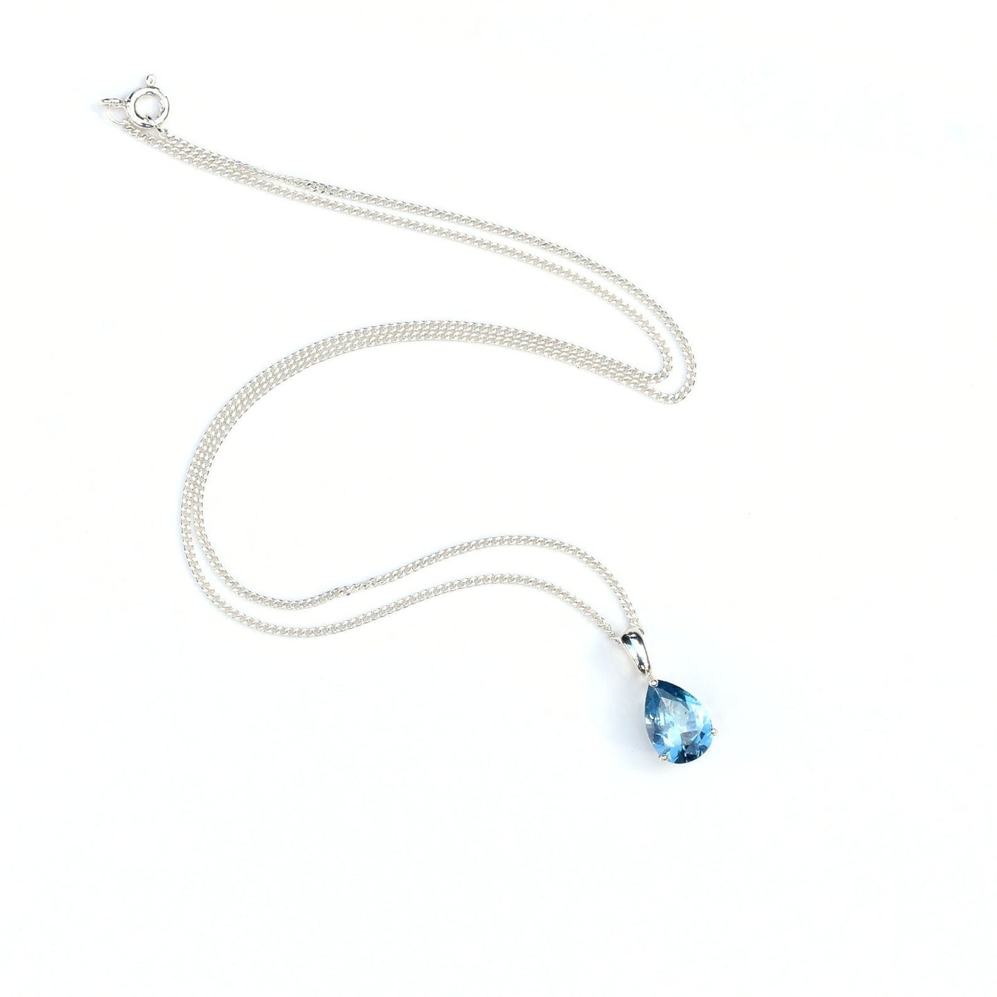 10x7mm Lab-Grown Aquamarine Spinel Teardrop Sterling Silver Pendant Necklace - March Birthstone