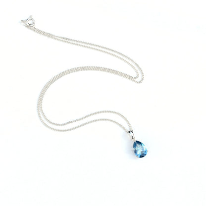 10x7mm Lab-Grown Aquamarine Spinel Teardrop Sterling Silver Pendant Necklace - March Birthstone