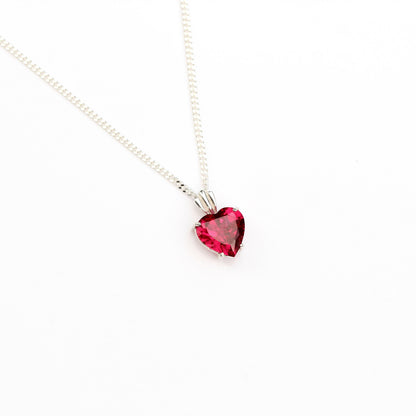 Small 8x8mm Lab Grown Ruby Heart Silver Pendant Necklace - July Birthstone