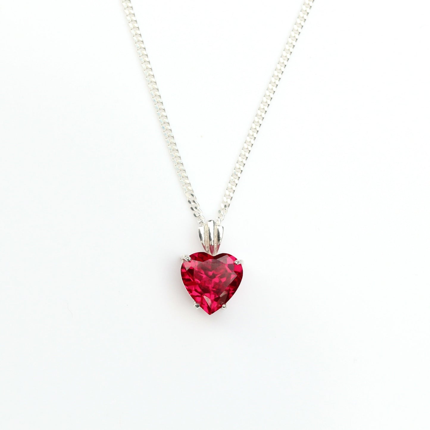 Small 8x8mm Lab Grown Ruby Heart Silver Pendant Necklace - July Birthstone