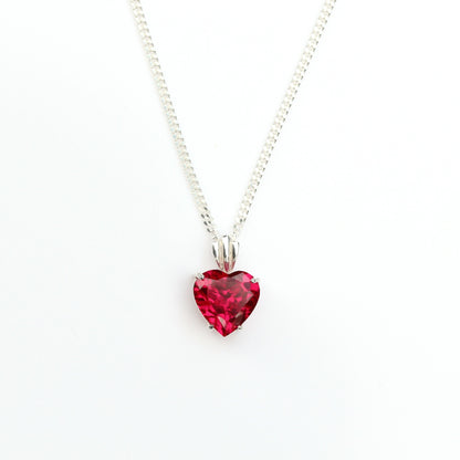 Small 8x8mm Lab Grown Ruby Heart Silver Pendant Necklace - July Birthstone