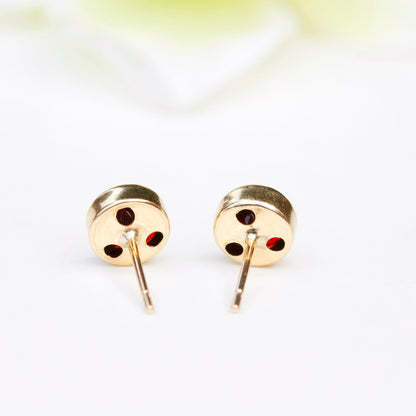 6mm Natural Garnet 9ct Yellow Gold Round Bezel Stud Earrings - January Birthstone