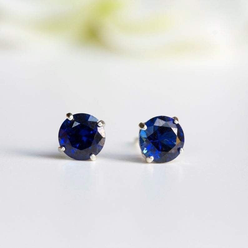 6mm Lab-Grown Sapphire 925 Sterling Silver Round Stud Earrings - September Birthstone