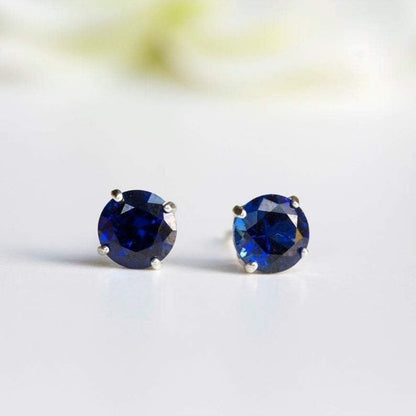 6mm Lab-Grown Sapphire 925 Sterling Silver Round Stud Earrings - September Birthstone