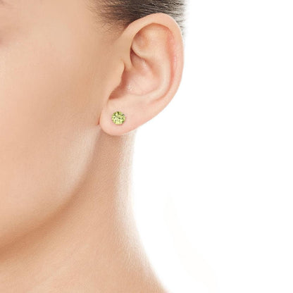 6mm Natural Peridot 9ct Yellow Gold Round Stud Earrings - August Birthstone