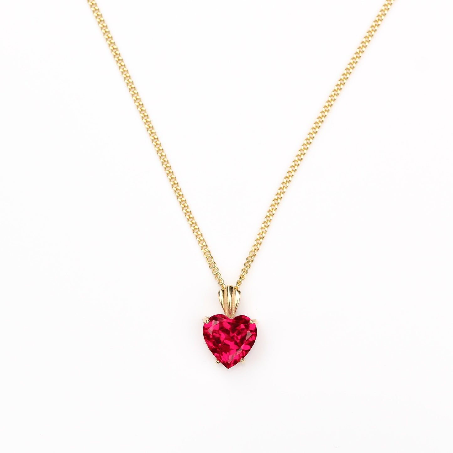 Small 8x8mm Lab Grown Ruby Heart 9ct Yellow Gold Pendant Necklace - July Birthstone
