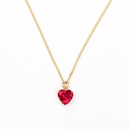 Small 8x8mm Lab Grown Ruby Heart 9ct Yellow Gold Pendant Necklace - July Birthstone