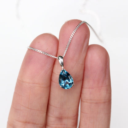 10x7mm Natural London Blue Topaz Teardrop Sterling Silver Pendant Necklace - December Birthstone