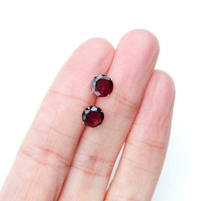 6mm Natural Garnet 9ct Yellow Gold Round Stud Earrings  - January Birthstone
