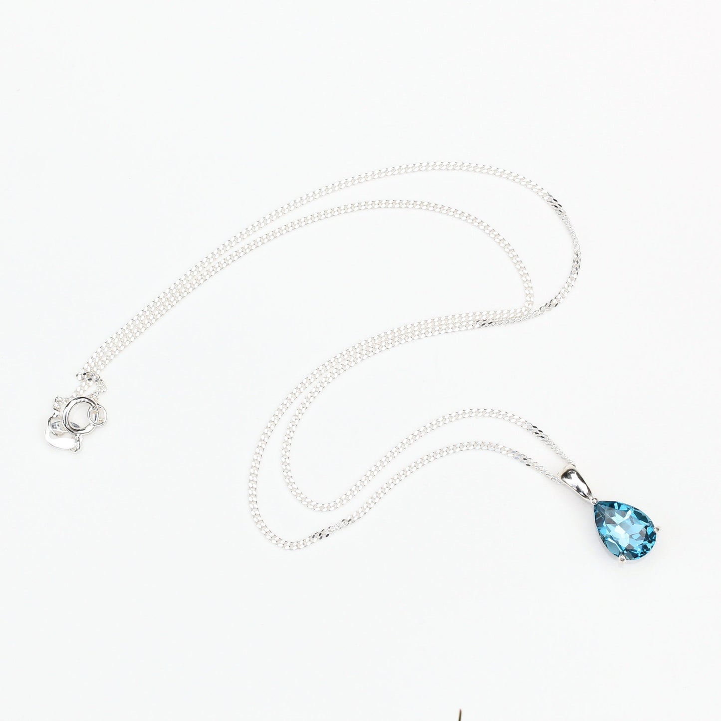 10x7mm Natural London Blue Topaz Teardrop Sterling Silver Pendant Necklace - December Birthstone