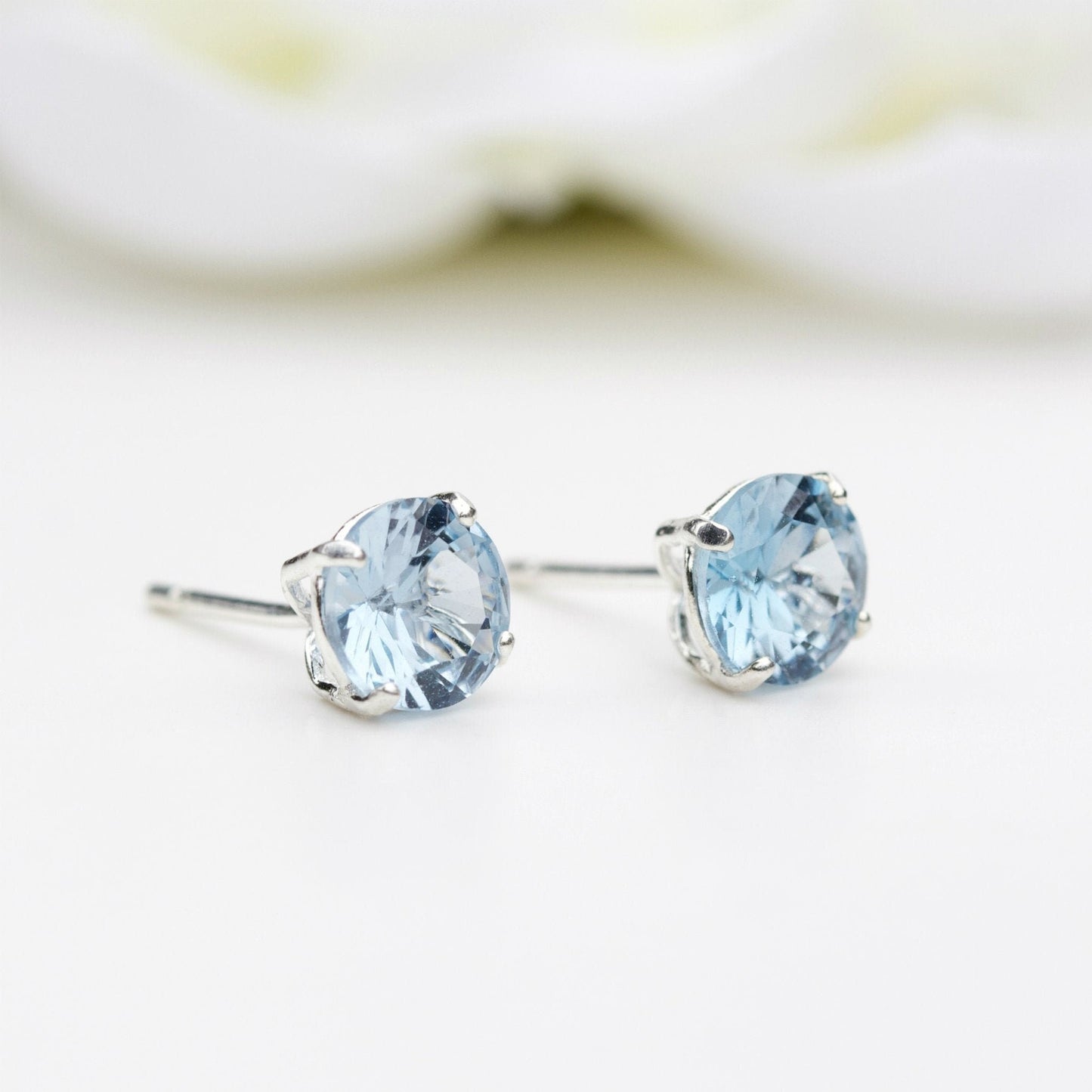 6mm Round Lab-Grown Aquamarine Spinel Sterling Silver Stud Earrings