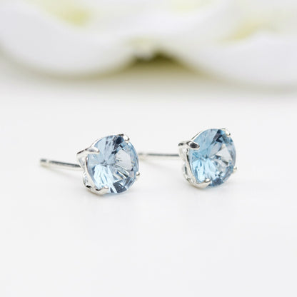 6mm Round Lab-Grown Aquamarine Spinel Sterling Silver Stud Earrings